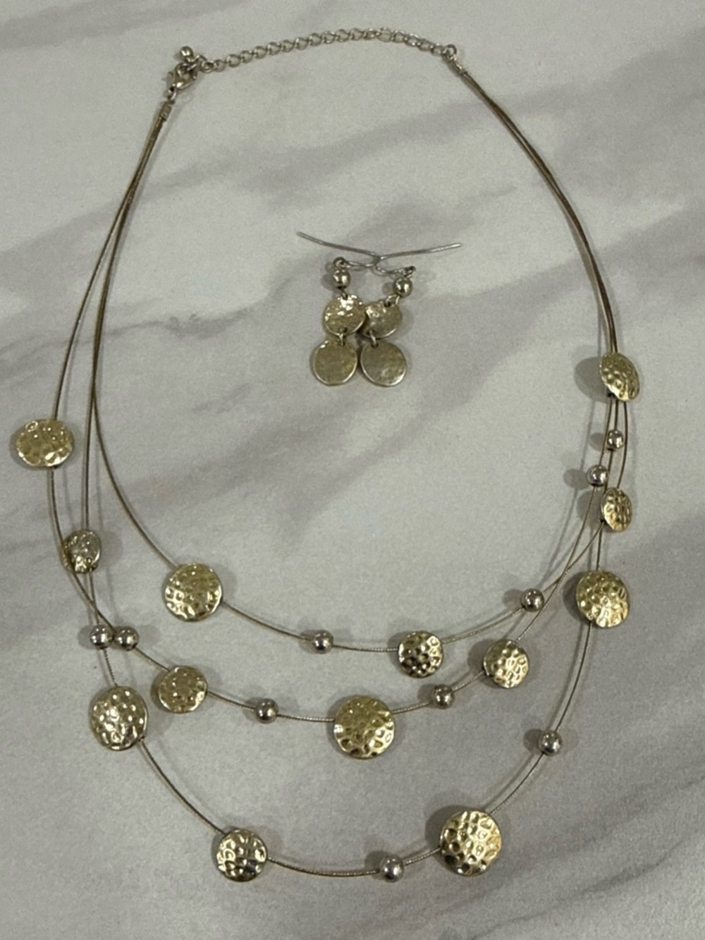 Gold-Tone Hammered Disc Multi-Strand Necklace & Earring Set